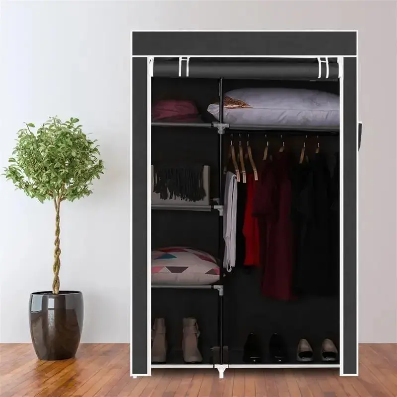 HAOYYE 6-Shelf Wardrobe with Hanging Rod Portable Closet Organizer, Foldable Fabric Clothes Storage Rack for Bedroom, Laundry...