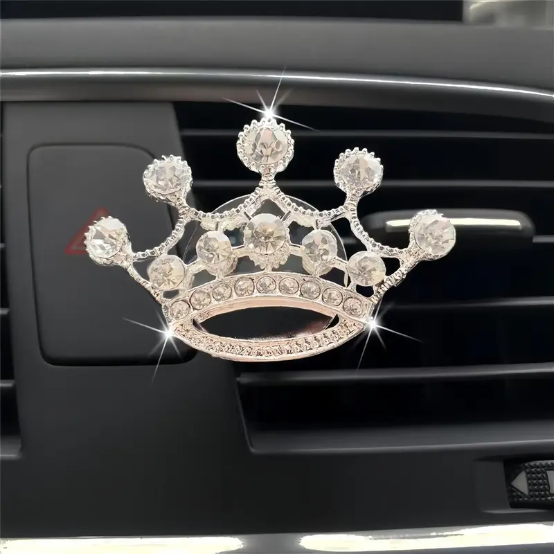 Car Air Outlet Perfume Clip, 1 Count Artificial Rhinestone Crown Design Car Air Vent Decoration, Car Interior Aromatherapy C...