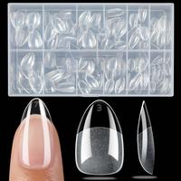 Short Almond Nail Tips, 240pcs Soft Gel Nail Tips , Half Matte Full Cover Clear Gelly Press on Flase Nail Tips for Extension ...