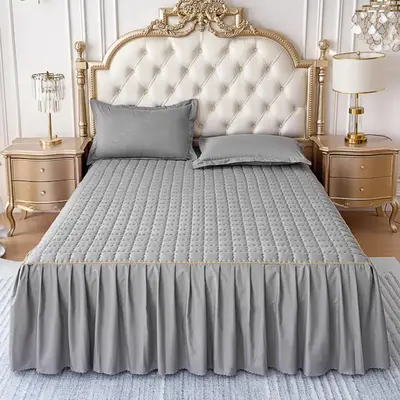 Solid Color Bed Skirt & Pillowcase without Filler (3 Counts/set), Waterproof Bed Skirt & Pillowcases, Comfortable Bedding S...