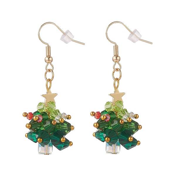Glass Braided Beaded Christmas Tree Dangle Earrings