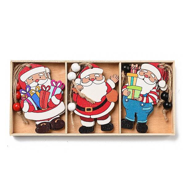 9Pcs 3 Styles Christmas Wood Pendant Decorations Set