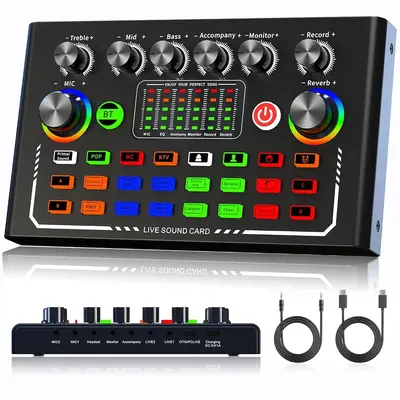 Professional Podcast Equipment Package, 1 Count Wireless Live Audio Equipment, Game Audio Mixer, Bluetooth-compatible Streami...