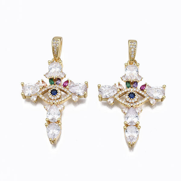 Brass Micro Pave Clear Cubic Zirconia Pendants