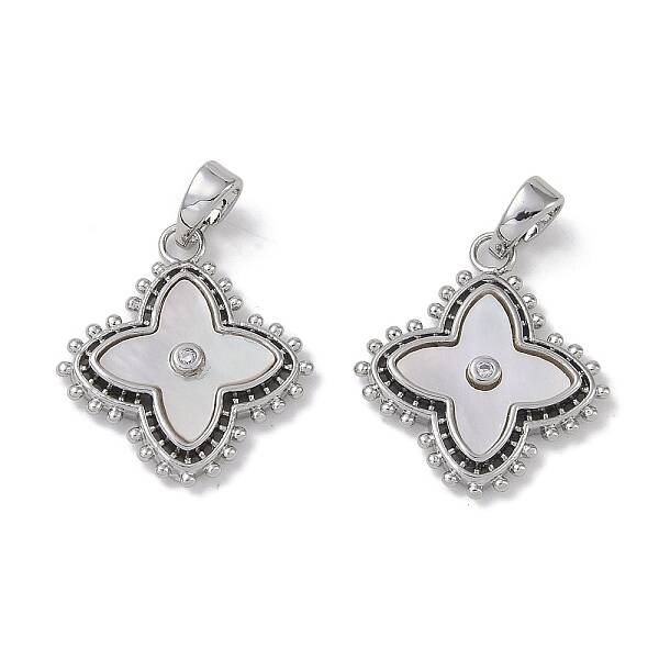 Brass & Shell & Clear Cubic Zirconia Pendants