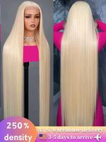 HAIRHOBBY 40inch 613 Human Hair Wig Straight 13×6 Full lace frontal 250% density Blonde Pre-Plucked Brazilian Raw hair wig O...