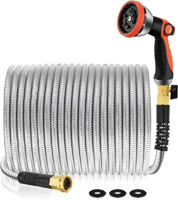 Garden Hose 50 ft Metal - Stainless Steel Water Hose Flexible Metal Garden Hose Collapsible and No Kink Water Pipe Adjustable...