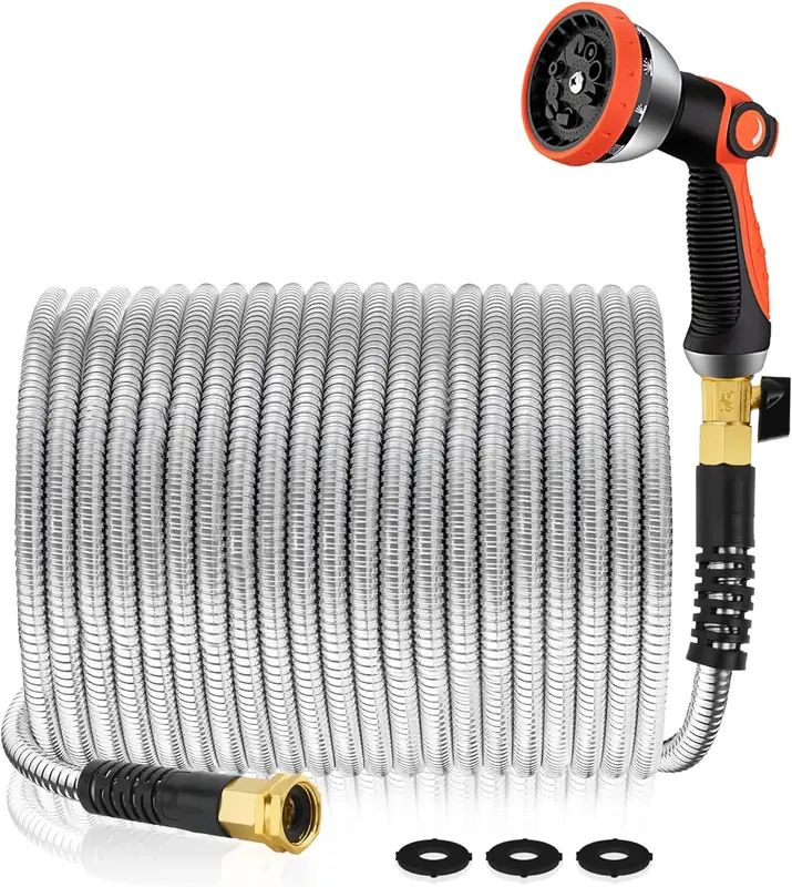Garden Hose 50 ft Metal - Stainless Steel Water Hose Flexible Metal Garden Hose Collapsible and No Kink Water Pipe Adjustable...