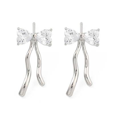 Bowknot Brass Pave Clear Cubic Zirconia Stud Earrings for Women