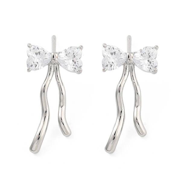 Bowknot Brass Pave Clear Cubic Zirconia Stud Earrings for Women