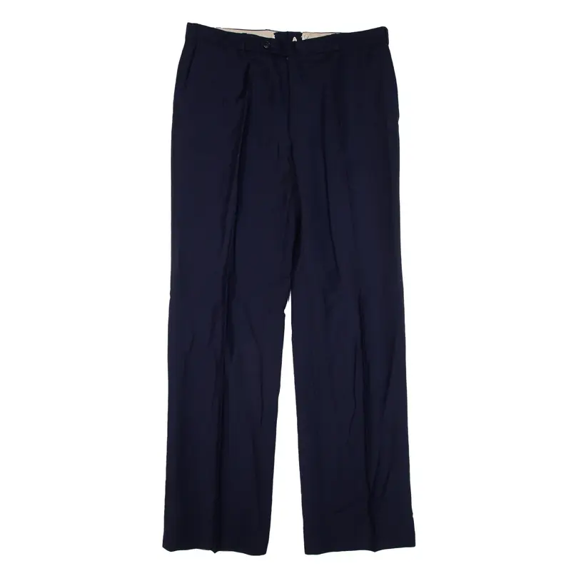 Pleated Trousers Blue Loose Straight Womens W33 L32