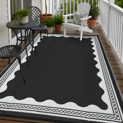Garvee Outdoor Rug 8x10 Reversible Waterproof Quick-Dry Polypropylene Lightweight Foldable Patio Balcony Camping