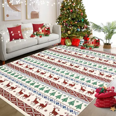Garvee Christmas Multicolor Area Rug 4x6 Washable Snowflake Holiday Decor Office Carpet Xmas Non Slip Decorative Low Pile Boh...