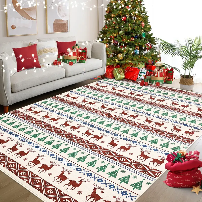 Garvee Christmas Multicolor Area Rug 4x6 Washable Snowflake Holiday Decor Office Carpet Xmas Non Slip Decorative Low Pile Boh...
