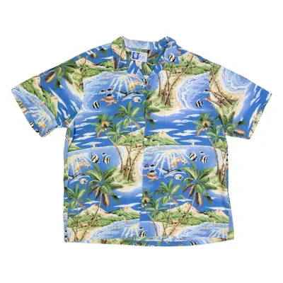 RJC Tropical Fish Mens Hawaiian Shirt Blue 90s Floral XL