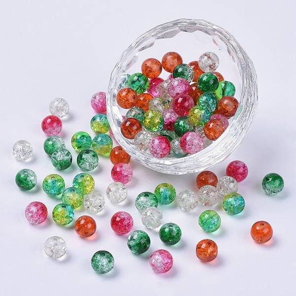 5 Colors Spray Painted & Baking Painted Crackle Glass Beads