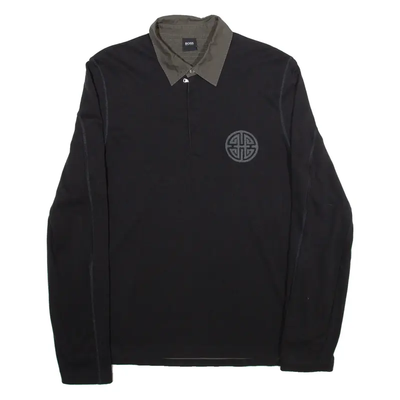 HUGO BOSS Mens Polo Shirt Black Long Sleeve L