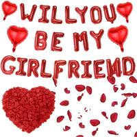 Will You Be My girlfriend - 525 count Balloons Decorations Kit Heart Letter Foil Balloons Red Rose Petals For Girls Women Rom...