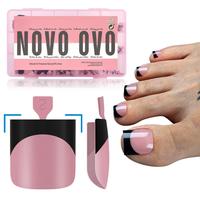 NOVO OVO Black French Tip Toe Nail Tips Press on, BERRY PINK Sharp Square Pre-Designed Soft Gel False Toenail Extension, Long...