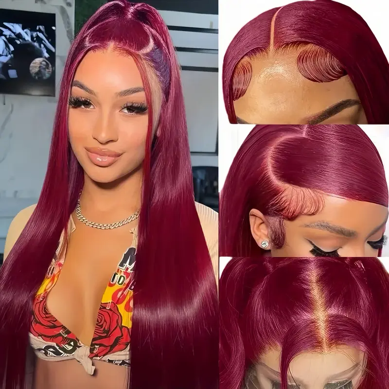 CheetahBeauty 99j Burgundy Lace Front Wigs Human Hair 13x6 HD Straight Lace Frontal Wigs Pre Plucked 250% Density Brazilian V...