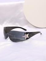 Cool Star Decor Rimless Wrap Around Sunglasses, Street Style Sunglasses for Men & Women, Fashion Trendy Casual Sunglasses for...
