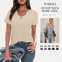 WIHOLL Summer Tops for Women Scoop Neck Basic Tees Short Sleeve Casual T-Shirts Loose Fit