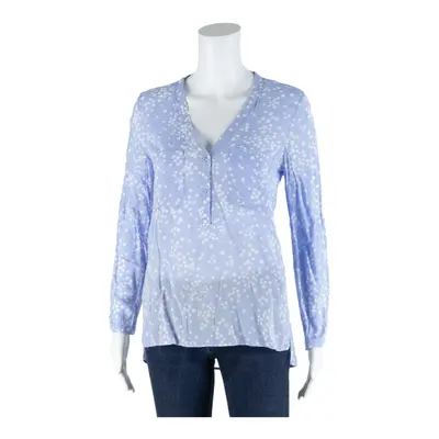 ZARA BASIC Blue V-Neck Spotted Long Sleeve Top Womens XS