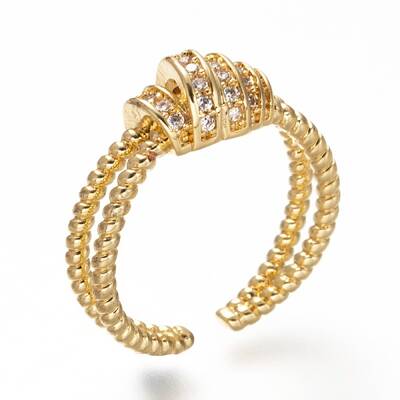Brass Micro Pave Clear Cubic Zirconia Cuff Rings