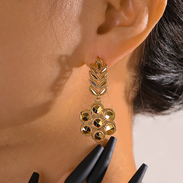 Elegant Vintage Flower Brass Dangle Stud Earrings