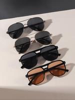 Unisex Vintage Minimalist Tinted Lens Top Bar Design Aviator Frames Sunglasses (4 Pairs), Trendy Casual Sunglasses for Everyd...