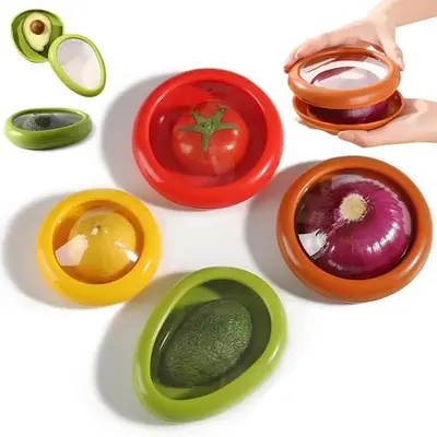 Avocado Saver & Tomato Holder, 4 Counts/set Reusable Refrigerator Storage Container for Garlic, Onion, Lemon and Potato, Frui...