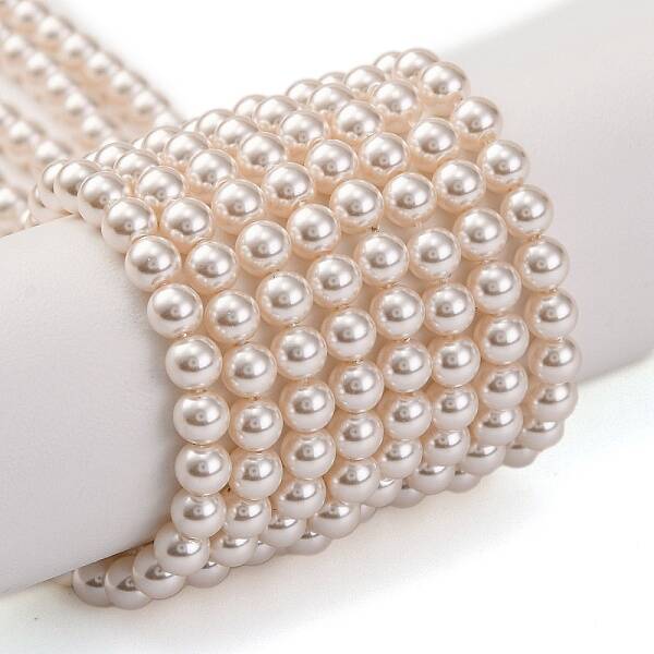 Baking Painted Pearlized Glass Pearl Round Bead Strands