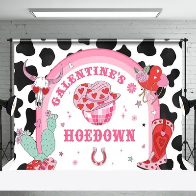 Pink Cow Pattern Cowgirl Galentines Hoedown Backdrop - Aperturee