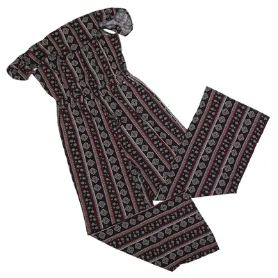 GUESS Aztec Hippie Boho Pattern Off Shoulder Jumpsuit Black Womens UK 12