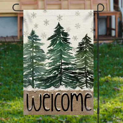 Welcome Pine Tree Snowflake Christmas Garden Flag - Aperturee
