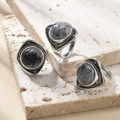 Natural Snowflake Obsidian Adjustable Rings