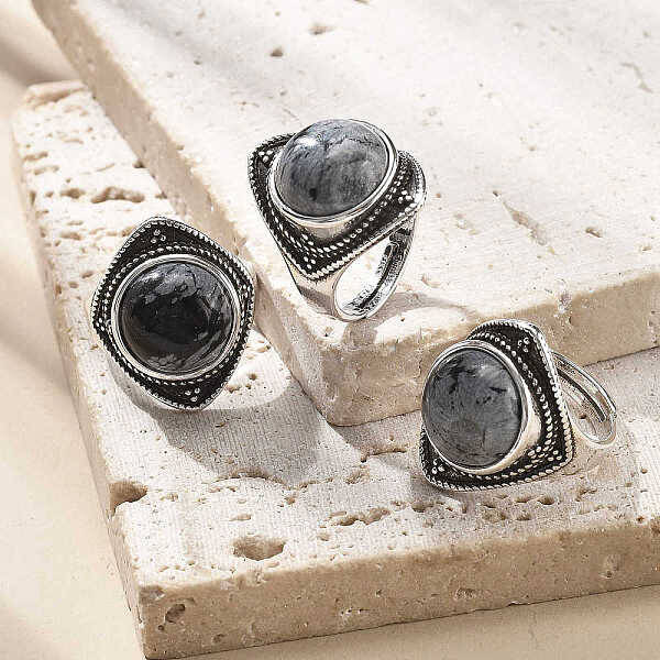 Natural Snowflake Obsidian Adjustable Rings