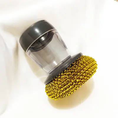 Kitchen Soap Dispensing Palm Brush Cleaner Push-type Brush Kitchen Detergent Tools | style: B gold