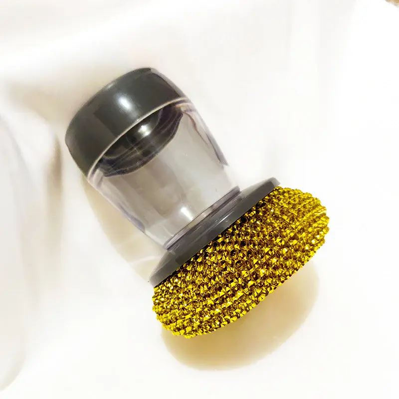 Kitchen Soap Dispensing Palm Brush Cleaner Push-type Brush Kitchen Detergent Tools | style: B gold