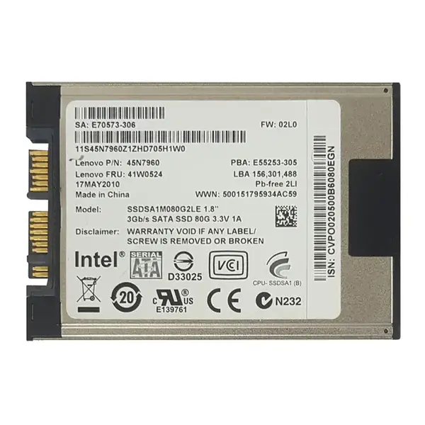 45N7960 Lenovo 80GB Multi-Level Cell SATA 3Gb/s 1.8-Inch Solid State Drive