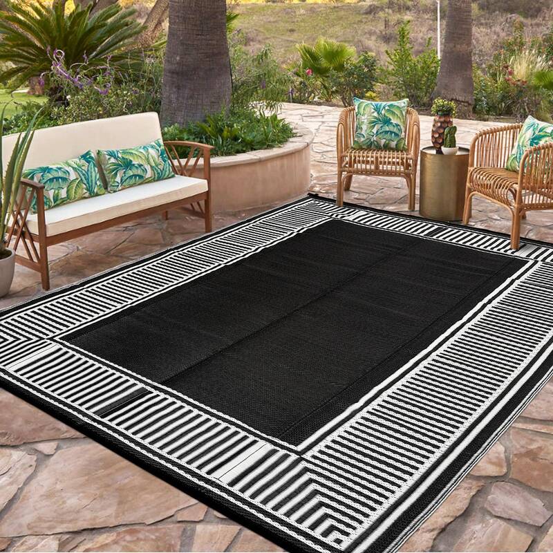 Garvee Modern Outdoor Area Rug – Waterproof Reversible Plastic Straw Carpet – UV Resistant, collapsible, Easy to Clean �...