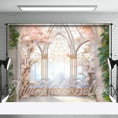Elegant Window Pink Floral Wedding Photo Backdrop - Aperturee