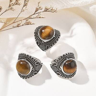Natural Tiger Eye Adjustable Rings