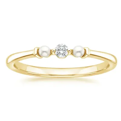 18K Gold Lab Created Diamond & Pearl Custom Personalized Engraving & Wedding Ring F/G Color SI1 Clarity 3EX IGI Certified