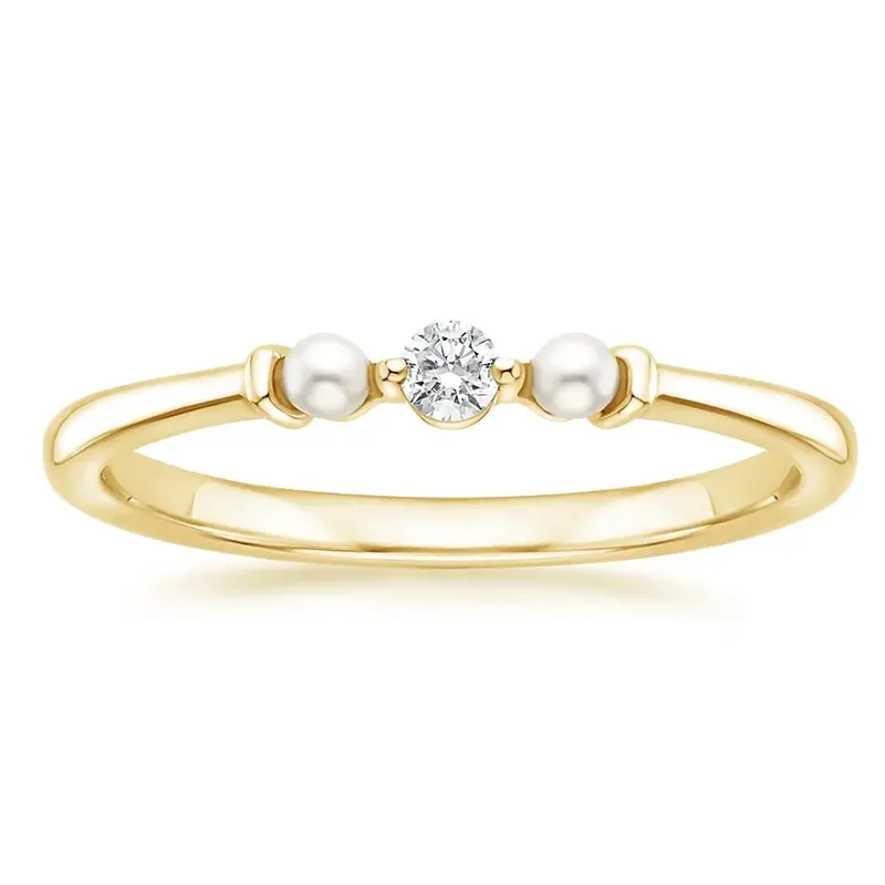 18K Gold Lab Created Diamond & Pearl Custom Personalized Engraving & Wedding Ring F/G Color SI1 Clarity 3EX IGI Certified