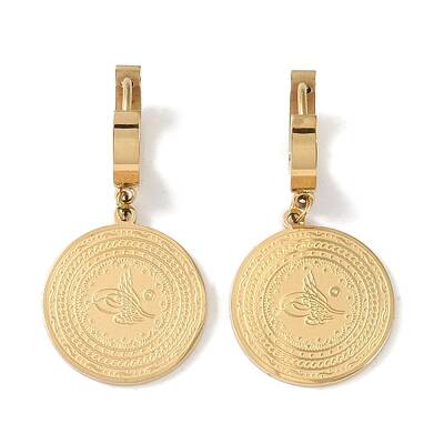 Flat Round 304 Stainless Steel Dangle Earrings