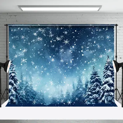 Aperturee Winter Snowy Forest Dark Blue Photography Backdrop