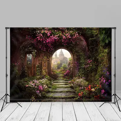 Purple Floral Castle Wonderland Spring Backdrop - Aperturee