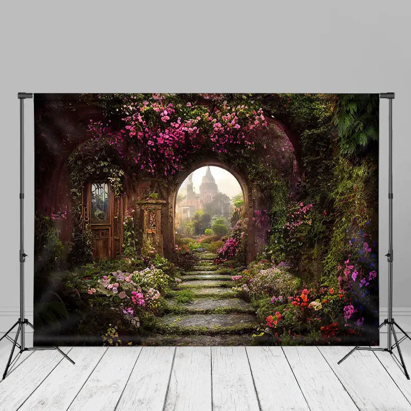 Purple Floral Castle Wonderland Spring Backdrop - Aperturee