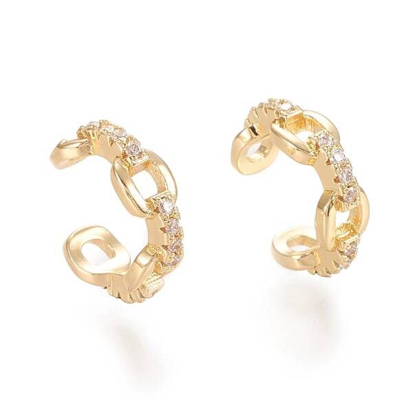Brass Micro Pave Clear Cubic Zirconia Cuff Earrings